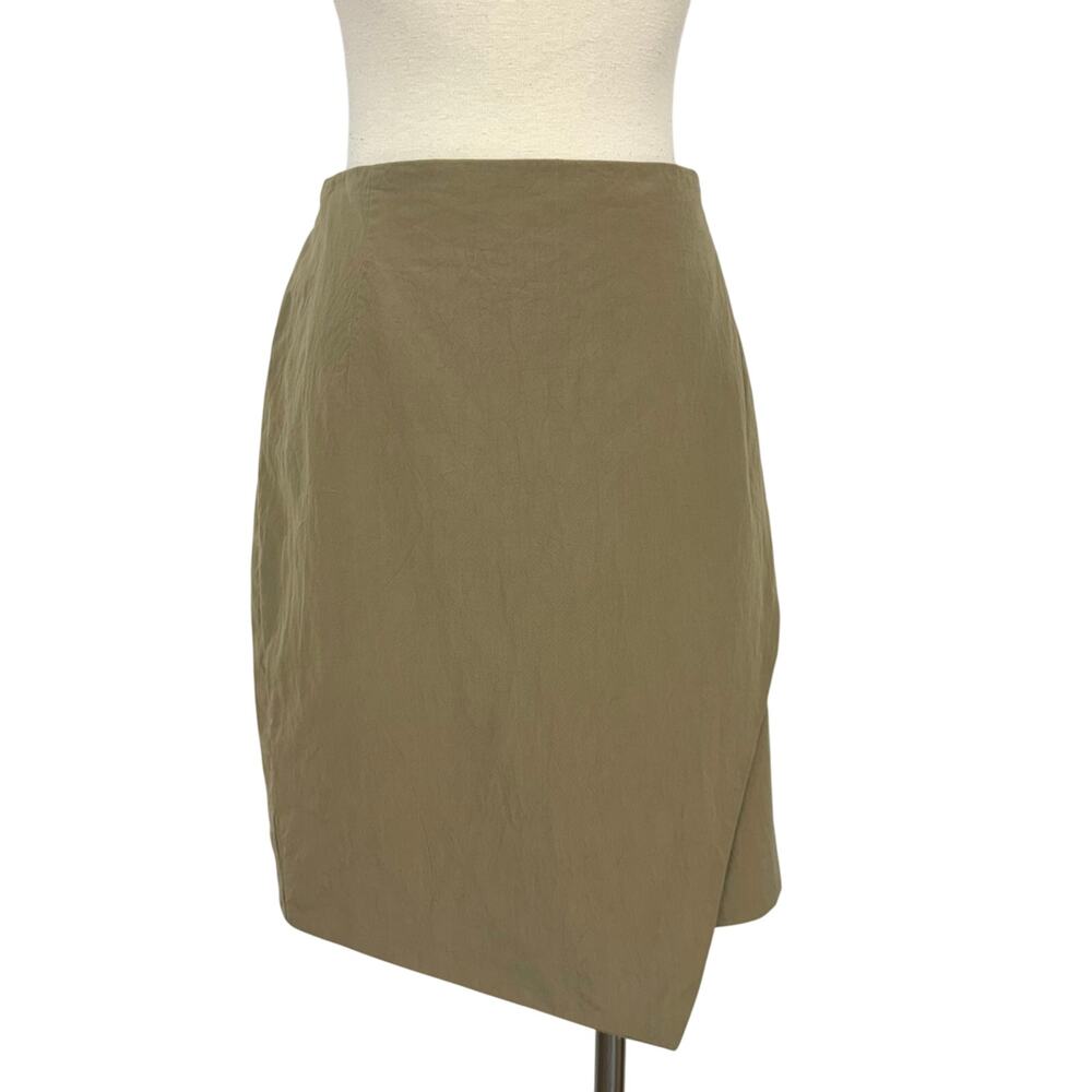 Escada Silk Pencil Skirt Asymmetrical Wrap Hem in Beige/Taupe Size 42 (US12)